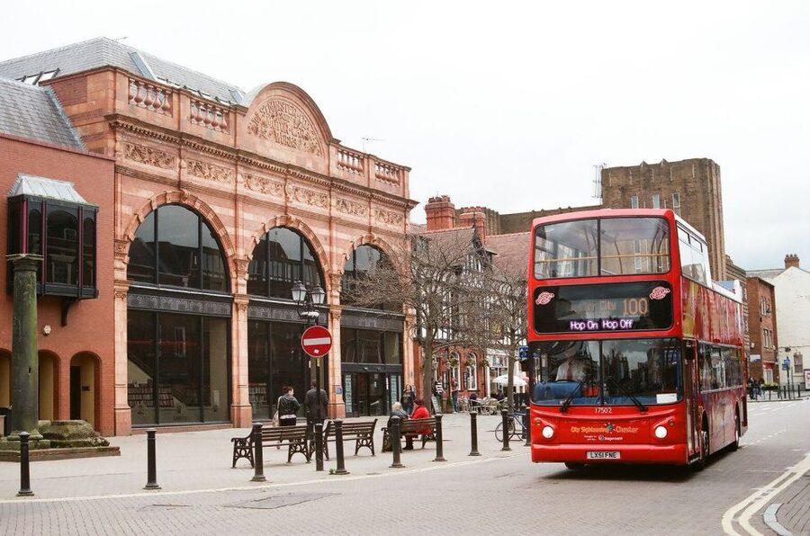 Chester: City Sightseeing Hop-On Hop-Off Bus Tour - Stops 1 to 4: station, Foregate Street, City Road, and the railway
