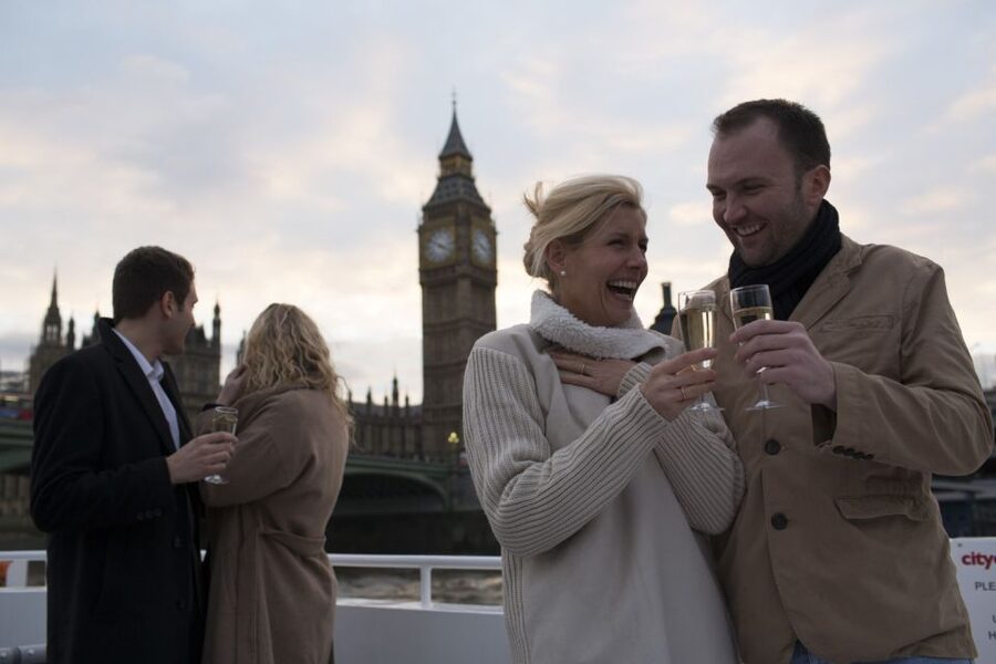 London: River Thames Evening Cruise with Bubbly and Canapés - Canary Wharf after dark